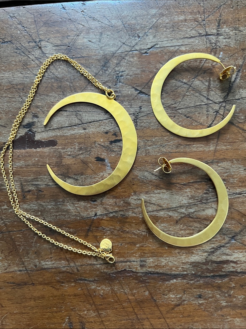 Robert Lee Morris RLM Studio Hammered Brass Moon Collection Necklace & Earrings